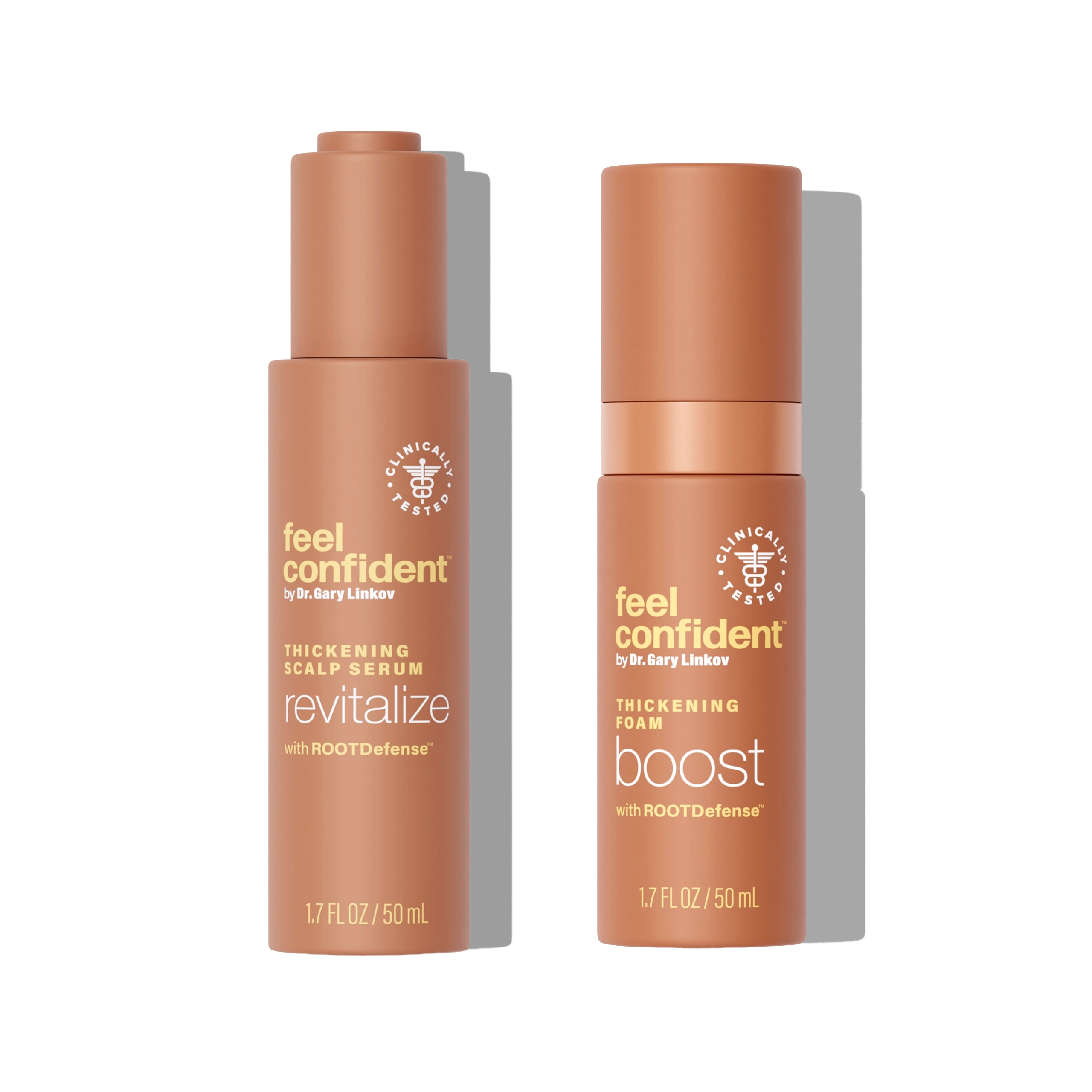 Feel Confident® ROOTDefense™ Power Duo — Scalp Serum and Thickening Foam set for hair growth and volume